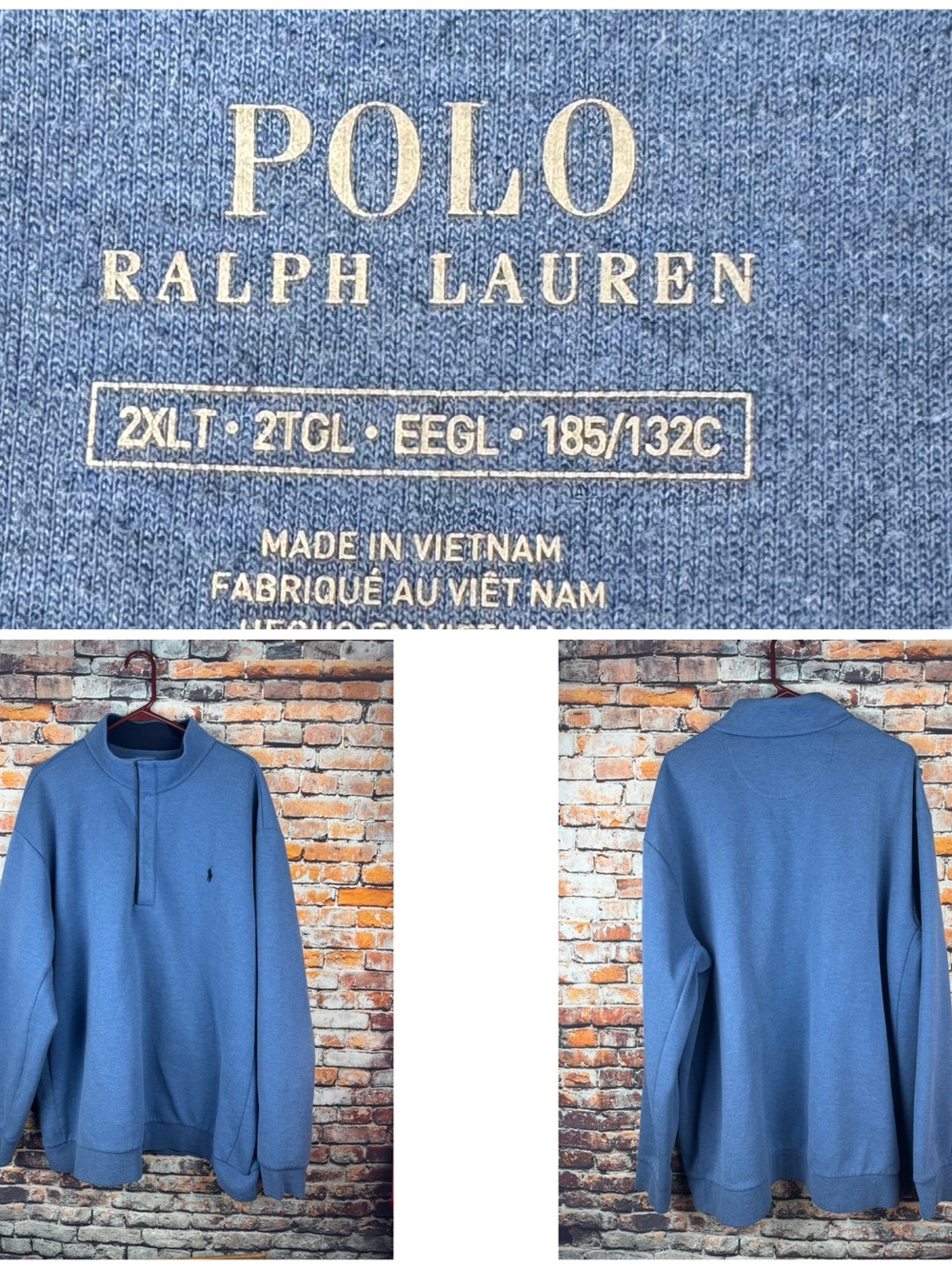Polo Ralph Lauren Men's XXL Powder Blue Quarter Snap Zip Mock Sweater Pullover